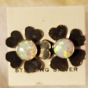 Opal and silver earrings
